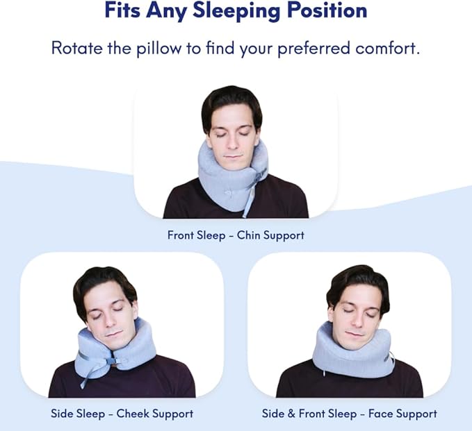 C CUSHION LAB Extra Support Travel Pillow, Award-Winning Patented Ergonomic Design for Chin & Neck Support Memory Foam Neck Pillow, Compact Airplane Pillow for Traveling, Flight, Car (Black, Large)