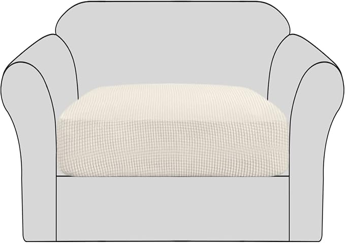 H.VERSAILTEX High Stretch Individual Seat Cushion Covers Sofa Slipcovers Couch Cushion Covers Sofa Covers Featuring Jacquard Textured Twill Fabric (1 Pack for 1 Cushion Chair, Natural, Small)