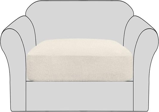 H.VERSAILTEX High Stretch Individual Seat Cushion Covers Sofa Slipcovers Couch Cushion Covers Sofa Covers Featuring Jacquard Textured Twill Fabric (1 Pack for 1 Cushion Chair, Natural, Small)