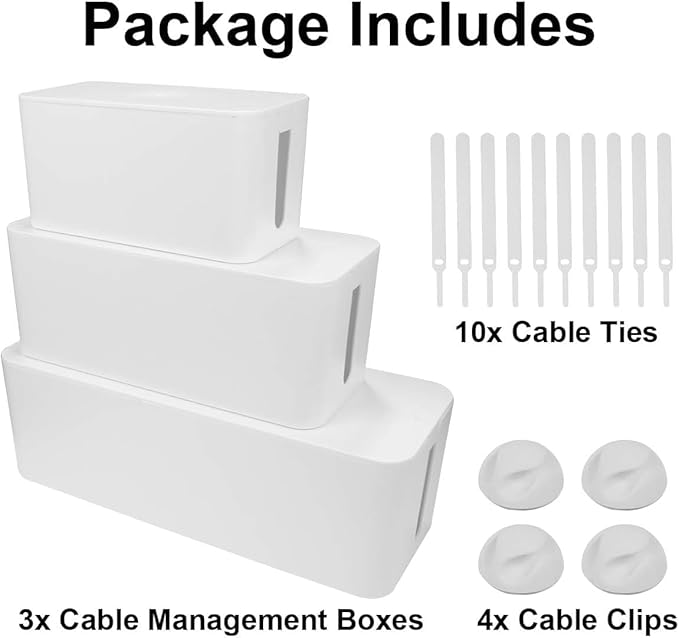 Cable Management Box DUNCHATY 3 Pack Cable Box Organizer with Large Medium Small Cord Hider Box Safe ABS Material for Cover and Hide TV Wires,Computer,Router,USB Hub and Under Desk Power Strip&Cords