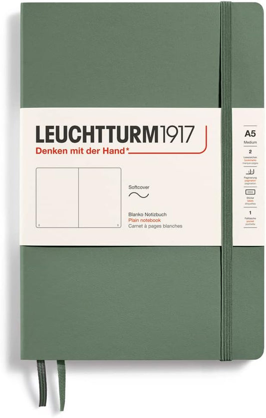 LEUCHTTURM1917 - Notebook Softcover Medium A5-123 Numbered Pages for Writing and Journaling (Olive, Plain)