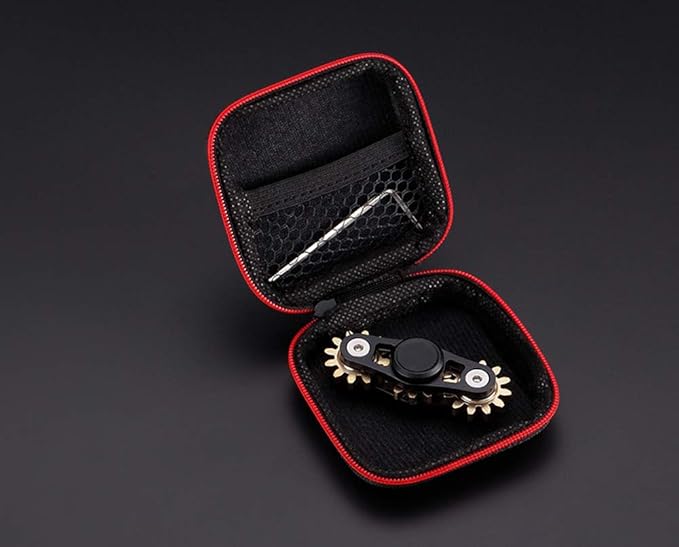 FREELOVE Gear Metal Fidget Spinner Toys for Adults, Small Mini Tiny Pockget Figette, Bike Chain, Copper Brass Hands Gyro, Quiet Silent Cool Cube for Anxiety Men (3 Gears Linkage, Black-Brass)