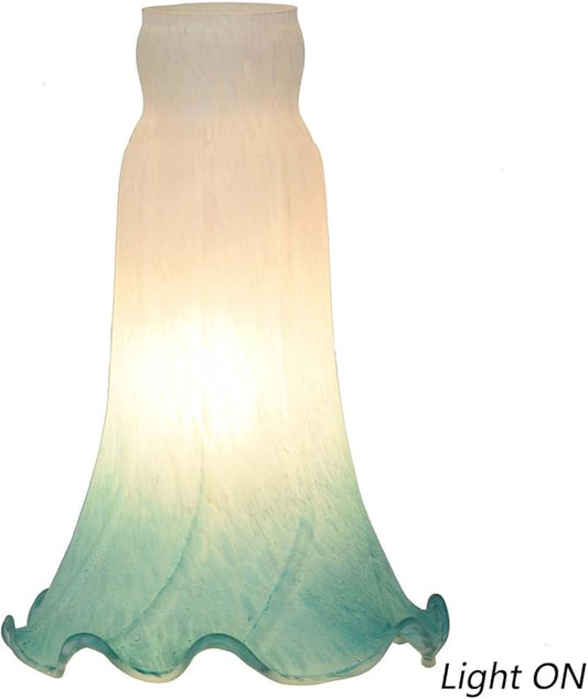 Bieye LS08 Lily Flower Blown Glass Lampshade (White Cyan, Opening I.D. 1.26" x O.D. 1.5")