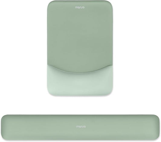 MOSISO Wrist Rest Support for Mouse Pad&Keyboard Set, Rectangular Ergonomic Mousepad Non-Slip Base Home/Office Pain Relief&Easy Typing Pad with Neoprene Cloth&Raised Curved Memory Foam, Green