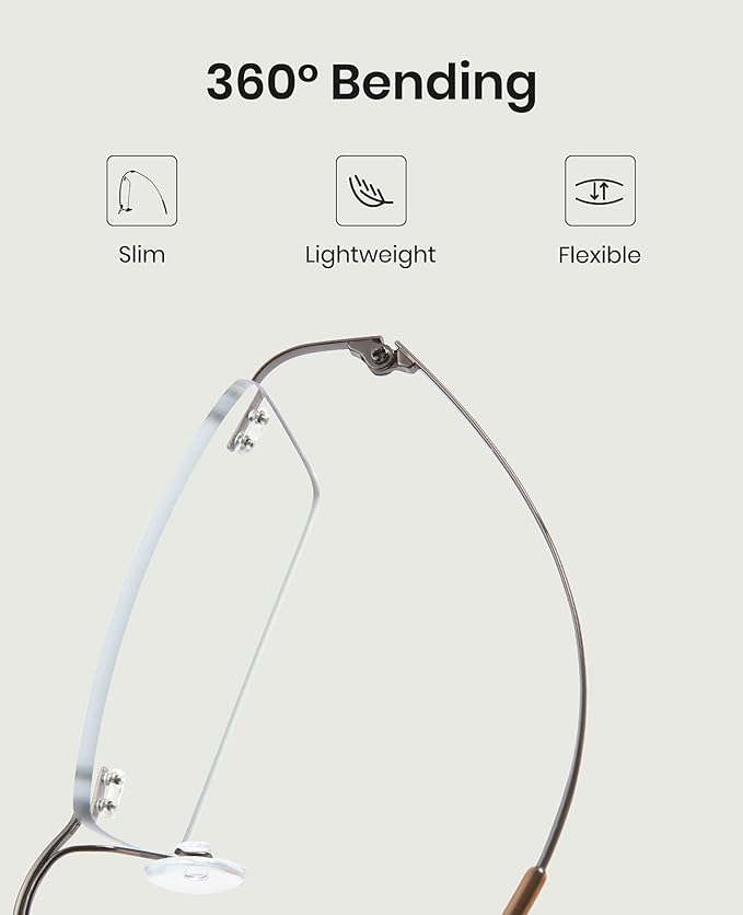 Cyxus Titanium Small Rectangle Glasses for Men Blue Light Blocking Eyewear Ultralight Anti Eye Strain Rimless Eyeglasses Reduce Headache Gunmetal Frames