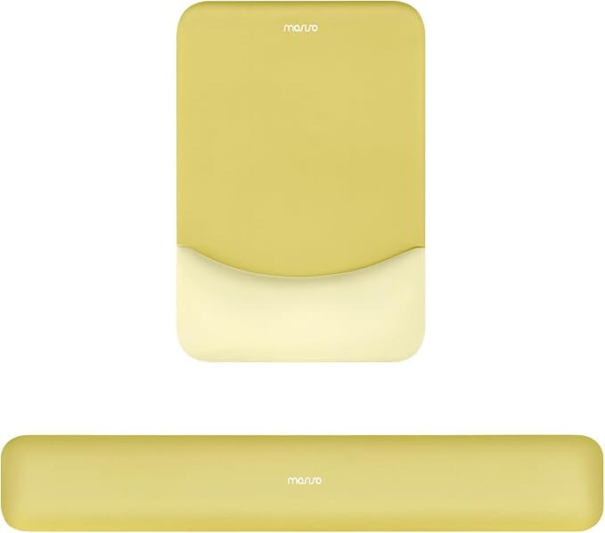MOSISO Wrist Rest Support for Mouse Pad&Keyboard Set, Rectangular Ergonomic Mousepad Non-Slip Base Home/Office Pain Relief&Easy Typing Pad with Neoprene Cloth&Raised Curved Memory Foam, Yellow