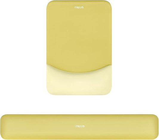 MOSISO Wrist Rest Support for Mouse Pad&Keyboard Set, Rectangular Ergonomic Mousepad Non-Slip Base Home/Office Pain Relief&Easy Typing Pad with Neoprene Cloth&Raised Curved Memory Foam, Yellow