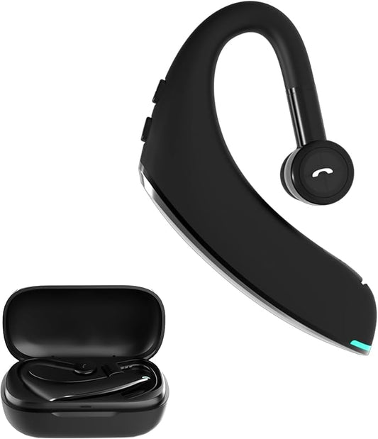 Bluetooth Headset, Wireless Bluetooth Earpiece, Hands Free Noise Canceling Headphones with Dual-Mic, 1000 mAh Charging Case, 18-Hour Talk Time, iOS & Android Compatible, for Truckers & Office Use