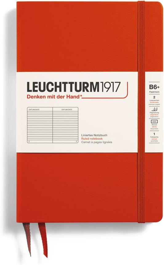LEUCHTTURM1917 - Notebook Hardcover Paperback B6+ - 219 Numbered Pages for Writing and Journaling (Fox Red, Ruled)