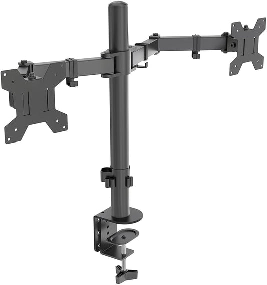 H&C(hcck&Cllassp) Dual Monitor Mount, Monitor Arm with Swivel, Tilt, Rotation, Height Adjustable, VESA Mount for 17-27” Monitors up to 17.6lbs, Desk Mount with C-Clamp, Black