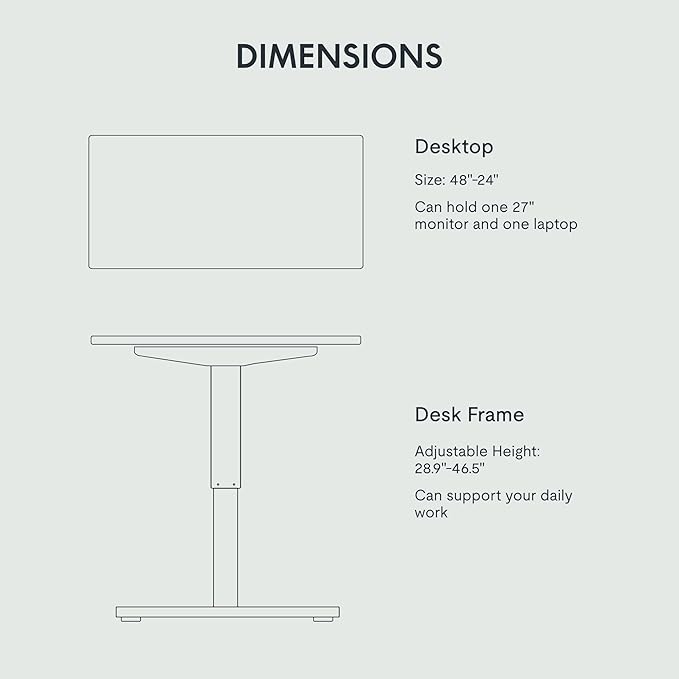 FLEXISPOT EN1 One Piece Standing Desk 48 x 24 Inches Electric Stand Up Desk for Home Office (Black Frame + Black Top)