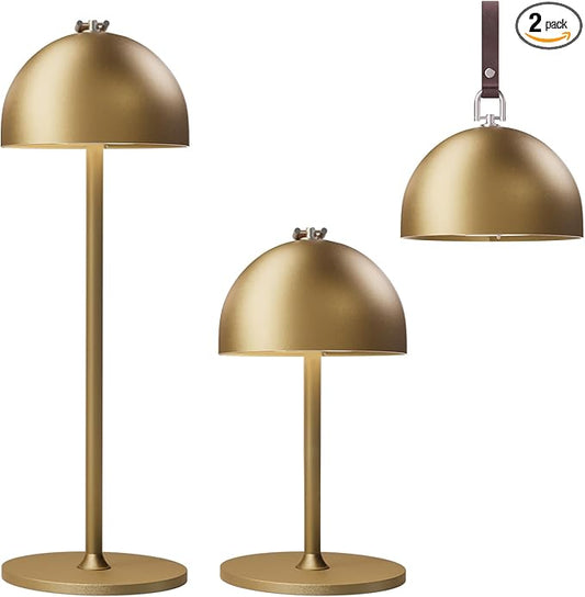 Cordless Table Lamp,8-75 Hours Battery Powered Lights,2-Pack Gold Rechargeable Lamp,Waterproof,Magnetic,Stepless Dimming,Adjustable Height, for Outdoor,Camping,Living Room,Dinner,Night Light
