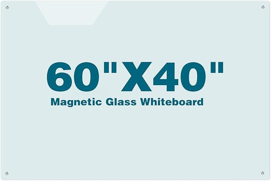 Glass Magnetic Dry-Erase Board -60"x40"Frameless Wall Mounted Glass Whiteboard for Wall, Large Frameless Magnetic White Board for Office, Home & School