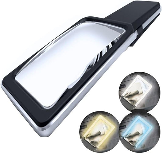 MAGNIPROS Patented 6X Large Magnifying Glass with Light | 3 Color Light Modes | Anti-Glare Lens & Stepless Dimmable LEDs | Perfect for Reading Fine Print & Inspection - Ideal for Seniors & Low Vision