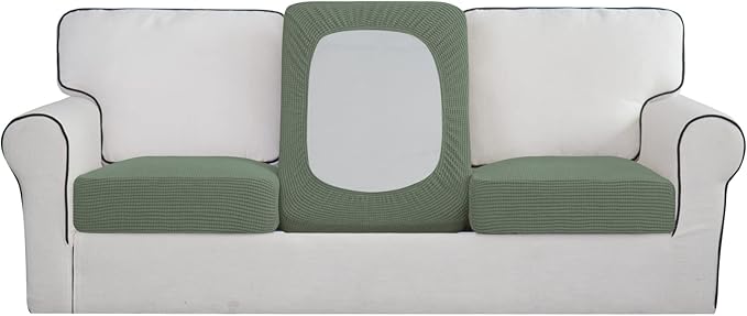 Easy-Going Stretch Individual Chair Couch Cushion Cover Sofa Cushion Furniture Protector Sofa slipcover Soft Flexibility with Elastic Bottom (3-Piece Sofa Cushion Cover, Greyish Green)