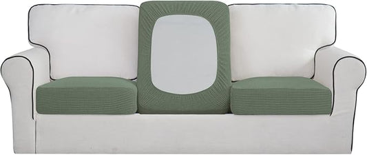 Easy-Going Stretch Individual Chair Couch Cushion Cover Sofa Cushion Furniture Protector Sofa slipcover Soft Flexibility with Elastic Bottom (3-Piece Sofa Cushion Cover, Greyish Green)