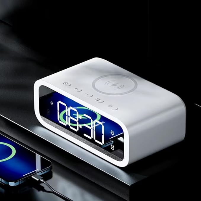 IHAO 5in1 Multi-Functional Wireless Charging Alarm Clock Smart Night Light & Qi Charger LED Digital Clock Adjustable Light Mini Mirror QXF-805