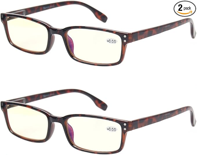 Kerecsen Computer Glasses 2 Pair UV Protection, Anti Blue Rays, Anti Glare and Scratch Resistant Computer Reading Glasses (Demi, 1.00, multiplier_x)