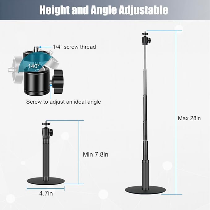 Webcam Stand, 28 Inch Web Cam Stand for Desk, Adjustable Webcam Mount Camera Stand for Logitech Webcam C922 C930e C920S C920 C615 C960 C920x BRIO 4K NexiGo N60 and Others