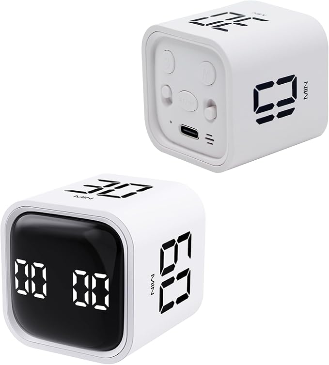 Productivity Timer Flip Gravity Sensor Cube Timer Countdown & Countup,Mute & Vibrate & Sound，5/10/30/60min & Custom Timing, Perfect for ADHD,Work,Learning,Kitchen Cooking