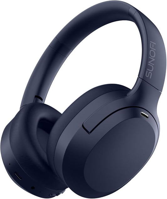 Hybrid Active Noise Cancelling Headphones, Wireless Over Ear Bluetooth Headphones with Mic, 40H Playtime, Hi-Res Audio, Deep Bass, Foldable Comfort Fit Ear Cups for Travel, Office, Home (Blue)