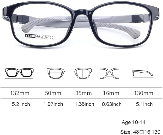 QYAJS Eyeglasses Frame Children Optical Glasses Frame TR90 Flexible Bendable One-piece Safe Eyeglasses Girls Boy (Light Black and Grey)