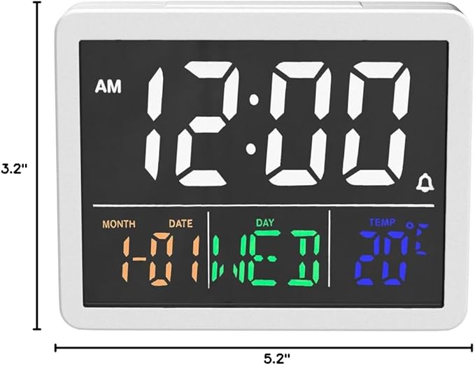 Digital Alarm Clock, with 5.5" Large LED Time Display, Adjustable Alarm Volume, 6 Level Brightness, Alarm Settings, USB Charger, Temperature Detect, Snooze, Clocks for Bedroom, Bedside, Desk, White