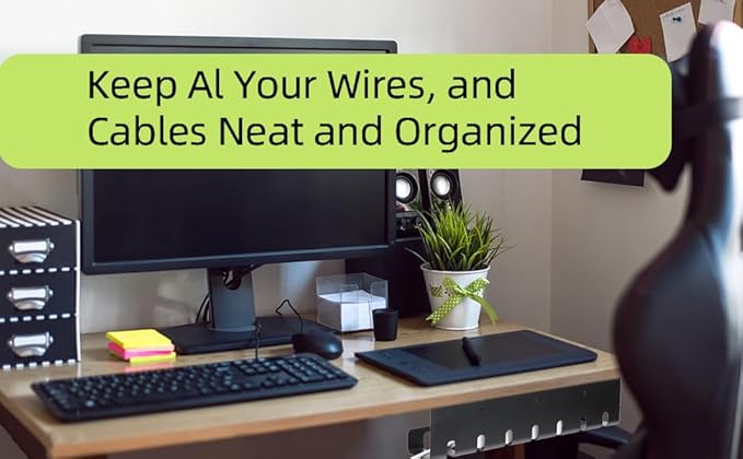 Metal Cable Management Under Desk 2 Pack for Office and Home, Cable Hider, Cord Organizer,Screw Installation Cord Organizer for Desk, with Various Accessories (Black 2 Pack)