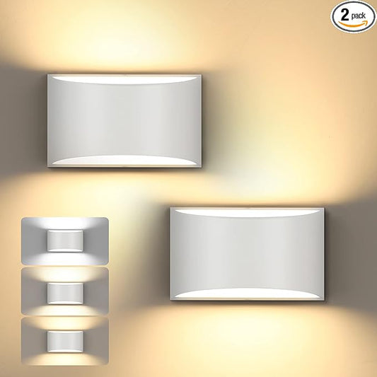 TRLIFE Dimmable Wall Sconces, 3000K/4000K/6000K Selectable Modern Wall Sconce 12W LED Aluminum Wall Mounted Light Set of 2 Hardwired Wall Lights for Bedroom Bedside Living Room Stairway (White, 2P)
