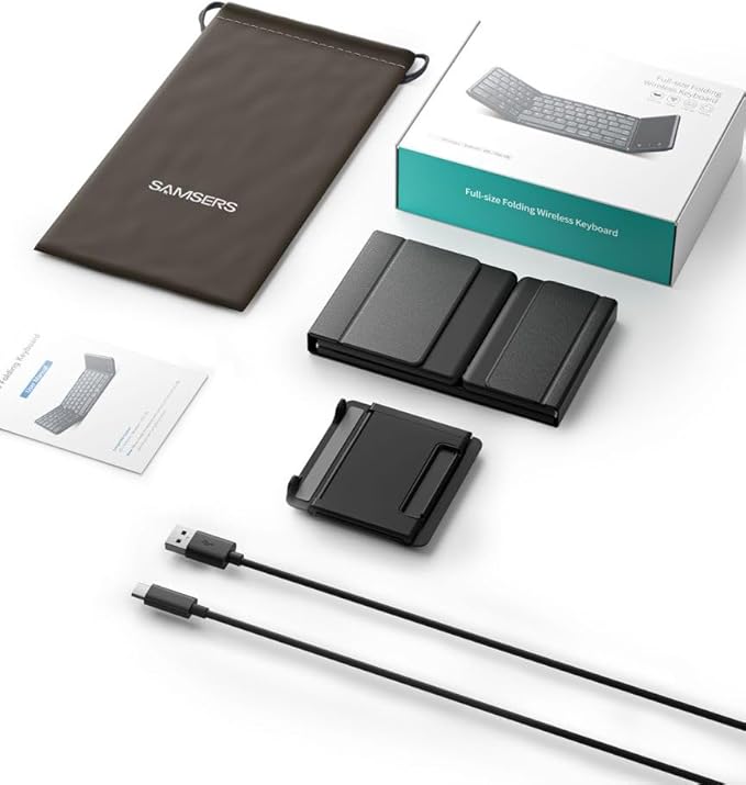 Samsers Foldable Bluetooth Keyboard with Touchpad, Full-Size Wireless Folding Portable Travel Keyboard for iOS Android Windows Mac OS, Support 3 Devices (BT5.1 x 3), Black