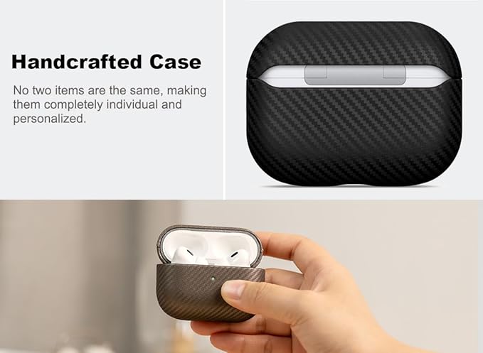 Leather Case - for AirPods Pro 2 Case Cover - Selected Skin-Friendly Leather, with Carbon Fibre Texture, Handmade Drop Protective Hard Cover for AirPods Pro 2nd Generation Earbuds - Black