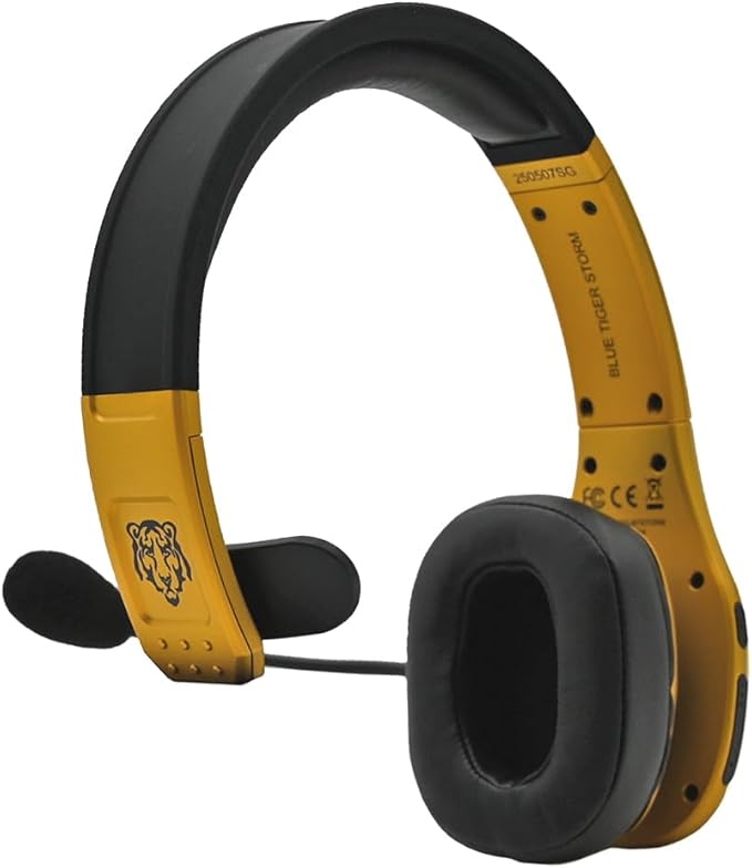 Blue Tiger Storm Gold - Premium Trucker Bluetooth Headset-Wireless Noise Canceling Mono Headset with Mic -High-Fidelity Sound, 30-Hour Talk Time, USB-C Charging - for Truck Drivers, Bluetooth 5.0