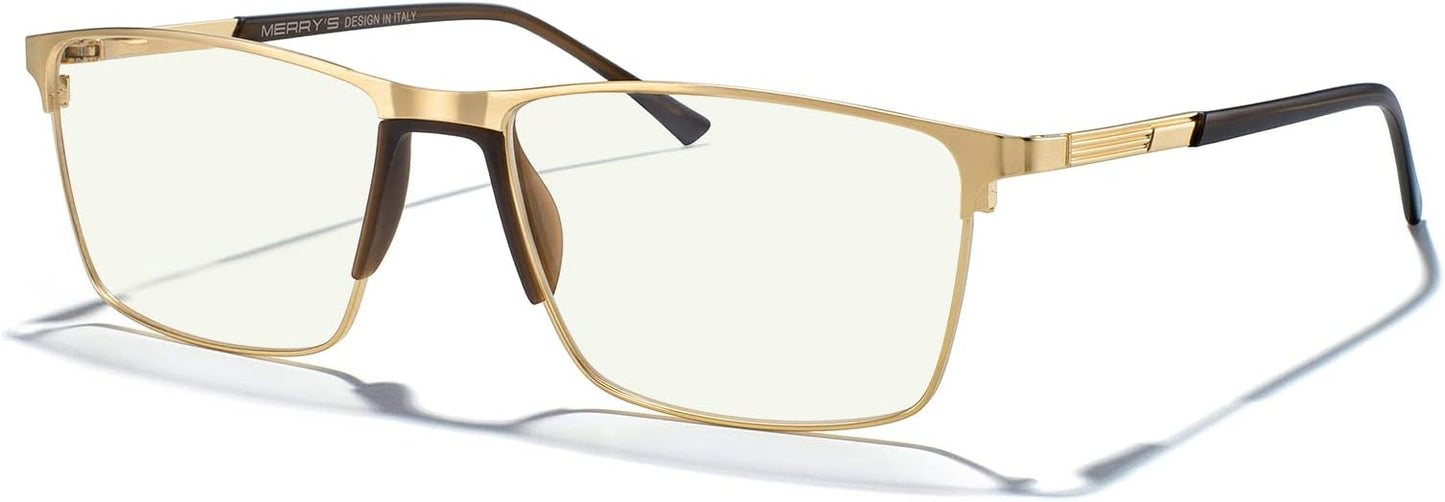 MERRY'S Fashion Blue Light Blocking Glasses - Reading Glasses Metal Frame Spring Hinge Readers for Men Eyeglasses