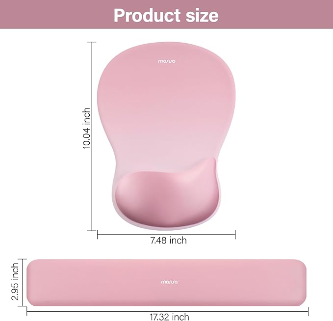 MOSISO Wrist Rest Support for Mouse Pad&Keyboard Set, Ergonomic Mousepad with Concave Curved Memory Foam, Non-Slip Base Pain Relief Comfortable Rectangular Easy Typing Pad for Home/Office, Pink