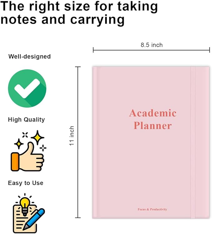 Academic Planner for 2025 2026 or Anytime – 8.5" x 11" Undated Weekly Student Planner For Homeschool, High School, College & Nursing Students, 200 Pages, Pink