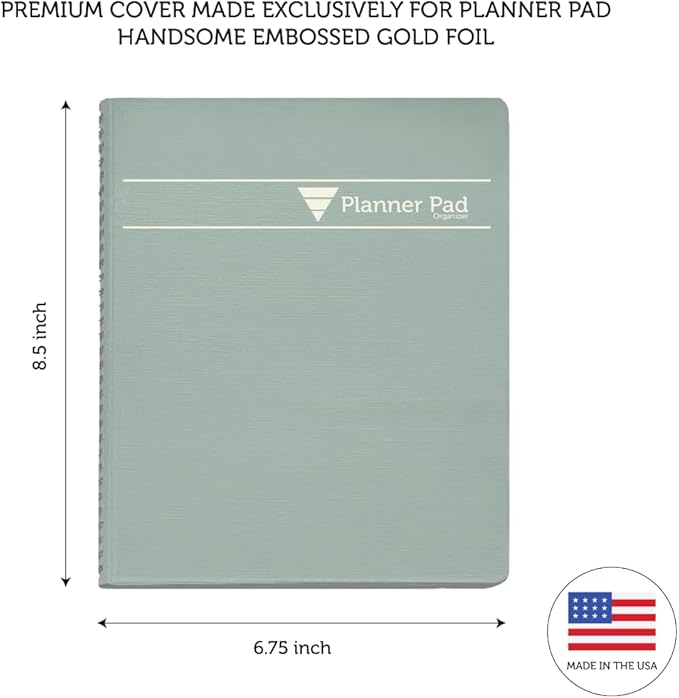 Planner Pad Spiral Bound 3-Tier Funnel Down 12 Month Organizer, October 2025 – September 2026, Greenish Grey Cover/Soft Green Ink, 6 3/4" x 8 1/2"