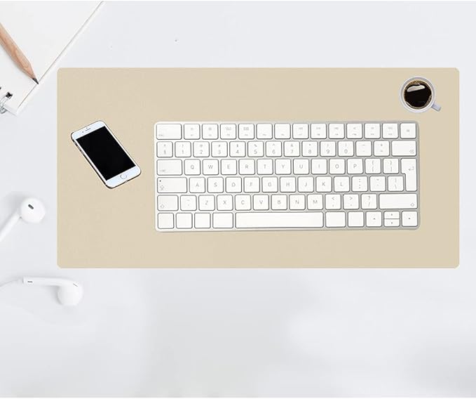 KINGFOM Desk Pad Office Desktop Protecter, PU Leather Desk Mat Blotters Organizer with Comfortable Writing Surface (23.6" x 11.8", Beige)