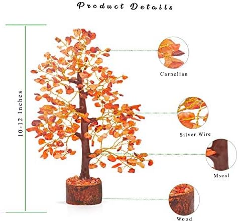 FASHIONZAADI Carnelian Healing Crystal Handmade Bonsai Tree for Positive Energy, Crystal Tree of Life Home and Office Feng Shui Decor, Good Luck, Money, Christmas Decor, Birthday Gifts for Women, Mom