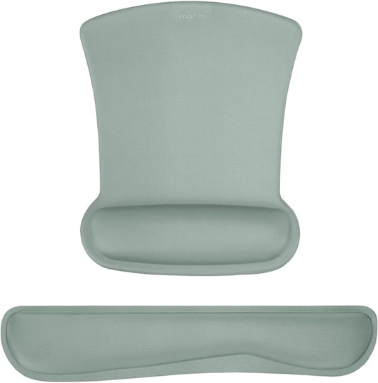 MOSISO Wrist Rest Support for Mouse Pad & Keyboard Set, Ergonomic Mousepad Non-Slip Base Home/Office Pain Relief & Easy Typing Cushion with Neoprene Cloth & Raised Memory Foam, Antique Green