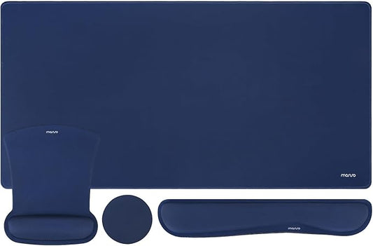 MOSISO Keyboard Mouse Pad Set, Large Gaming Mousepad&Keyboard Wrist Rest&Mouse Wrist Rest&Coaster, Ergonomic Non-Slip Mousepad&Easy Typing Cushion with Memory Foam for Home Office, Navy Blue