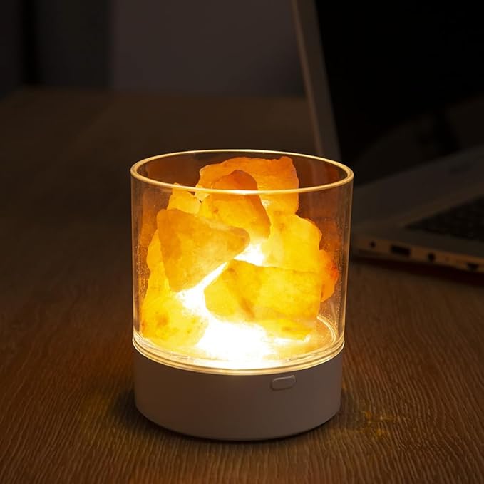 Ulalaza Global Natural Himalayan Salt Fire Warm Color Lamp w/Rough Salt Chunks Includes Dimmer Switch Light Bulb Cord Unique Gift Idea
