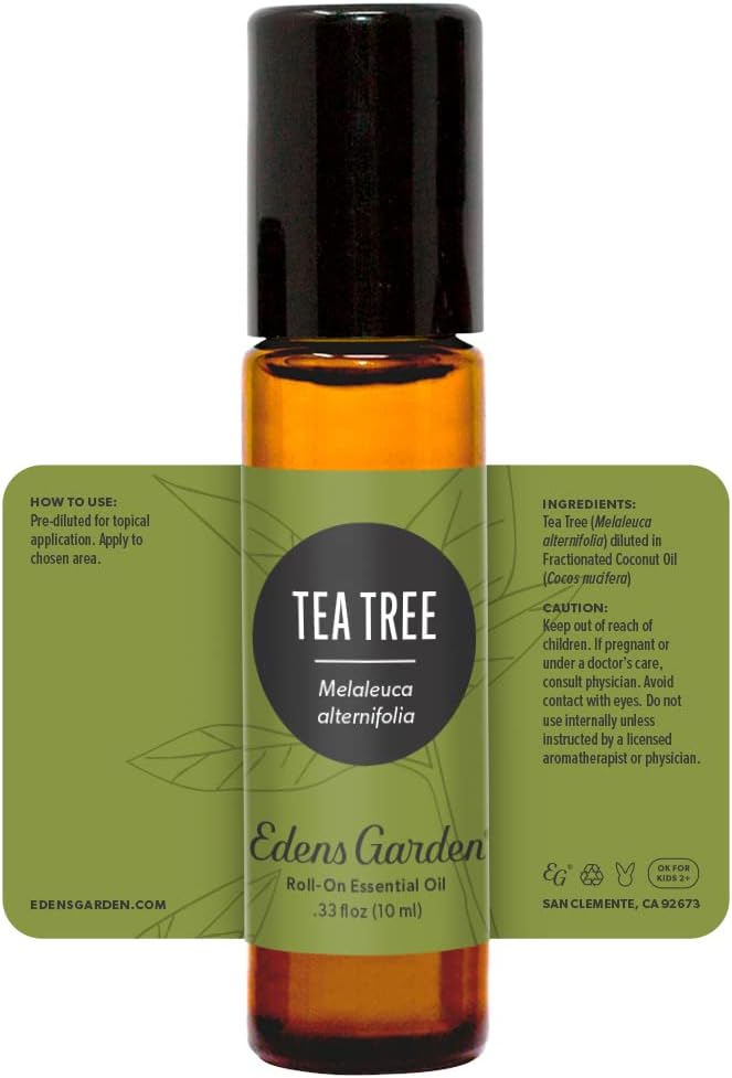 Edens Garden Tea Tree Essential Oil Roll-On- 100% Pure Premium Grade, Natural, Therapeutic, Aromatherapy, Kid & Skin Safe, The Best for Body, Health, Face Pre-Diluted 10 ml (.33 fl oz)