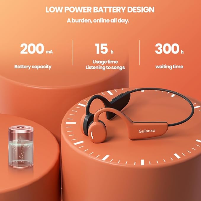 Open Ear Headphones, Open Wireless Earphones, 15HBluetooth Playback 5.3 Sports Earphones, Built-in Microphone, Suitable for Sports Running,Exercise (Black&Orange)