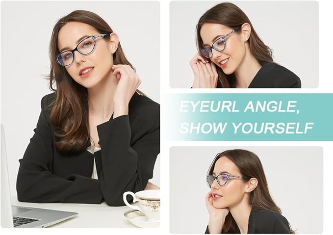 EYEURL Cat Eye Reading Glasses for Women, 2 Pack Blue Light Blocking Readers for Ladies Spring Hinge Fashion Pattern +2.0 Magnification Anti Eyestrain UV Protection