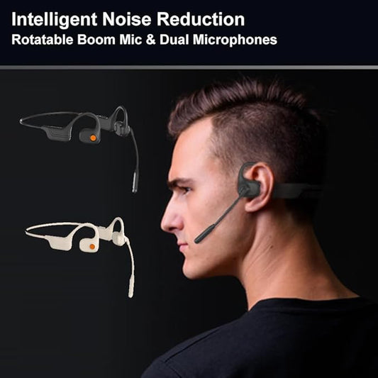 AYI Open Ear Air Conduction Bluetooth Headphone Dual Mic Rotatable Boom Mic Active Noise Cancellation IPX5 Waterproof Bluetooth 5.4 Pain-Free Design for Sports Work Outdoor Activities-DG Black