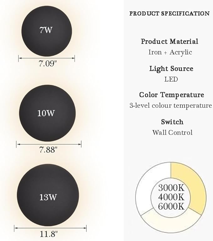 Modern Minimalist Wall Light White Round Disc Wall Sconce Metal Circular Stairwell Lighting Dimmable LED Sconce for Living Room Bedroom