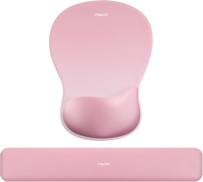 MOSISO Wrist Rest Support for Mouse Pad&Keyboard Set, Ergonomic Mousepad with Concave Curved Memory Foam, Non-Slip Base Pain Relief Comfortable Rectangular Easy Typing Pad for Home/Office, Pink