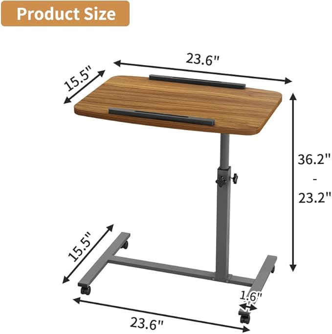 Laptop Lap Desk, Mobile Adjustable Overbed Bedside Table with Wheels, Portable Standing Bed Desk, Rolling lapdesk Lap desks for Adults with Casters& Mouse Pad