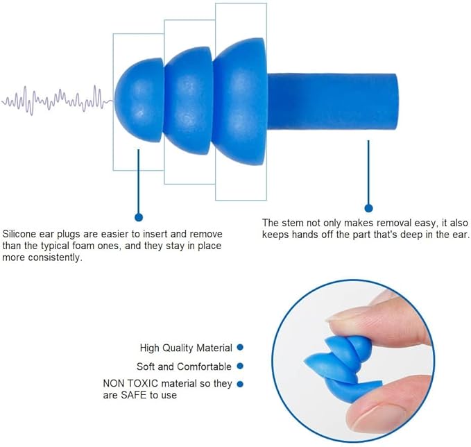 10 Pair Soft Silicone Reusable Washable Ear Plugs for Sleeping Swimming Noise Hearing Protection Earplugs Music Concerts Construction Shooting Hunting Motor Sports