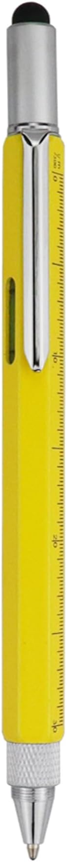 HeTaoCat Gifts Multi Tech Tool 6 in 1 Stylus Pen - Screwdriver With Ruler, Levelgauge, Ballpoint Black Ink (Yellow)
